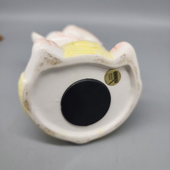 Vintage Berco Ceramic Grey Spotted Cow in Yellow Overalls Bank Rubber Plug 5.75" - Picture 5 of 6